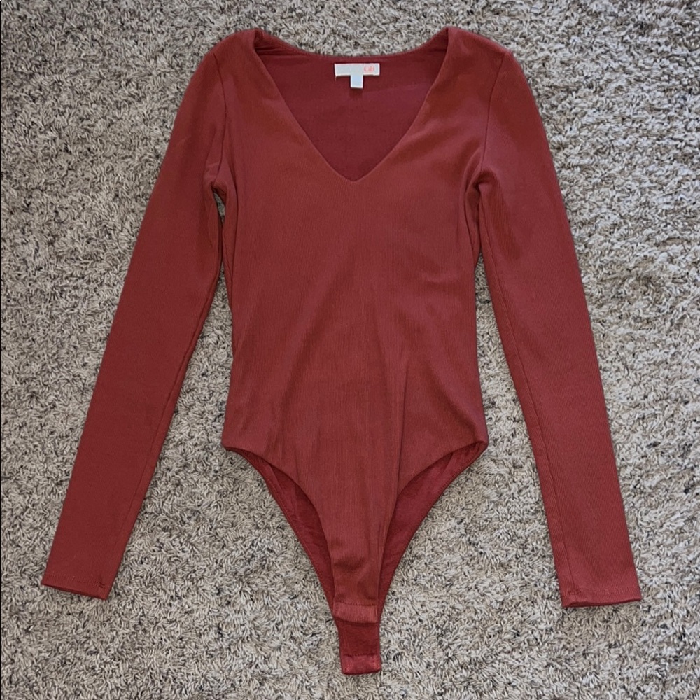Gianni Bini Rust Bodysuit Long Sleeve V-Neck